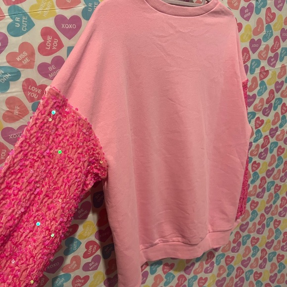 Pink valentines long sleeve, red love heart sparkle, pink sequin sleeves - Picture 6 of 8